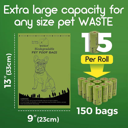 Biodegradable Dog Poop Bags 150 Count 10 Rolls with Dispenser, Thicken and Leak Proof Poop Bag Holders for Leashes(Scented)